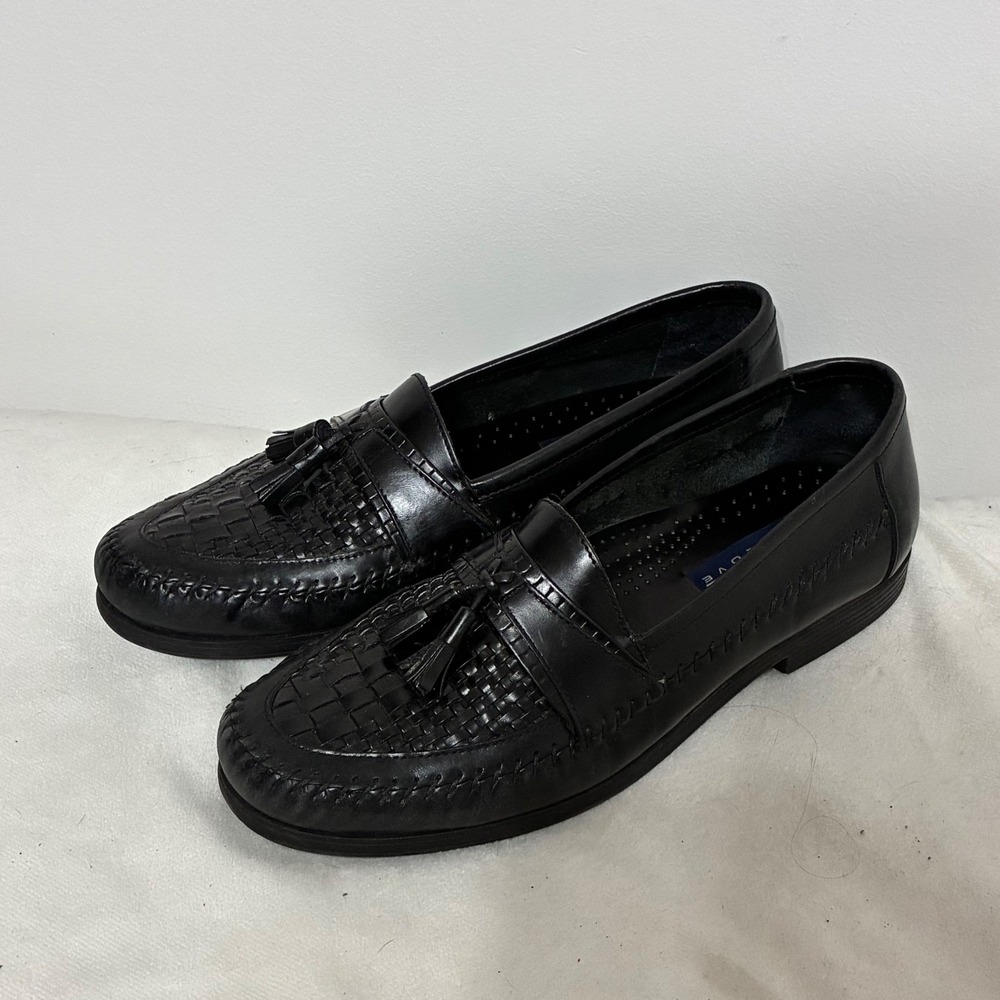 Giorgio Brutini Le Glove Black Woven Leather Tassel Loafers Mens 10 M